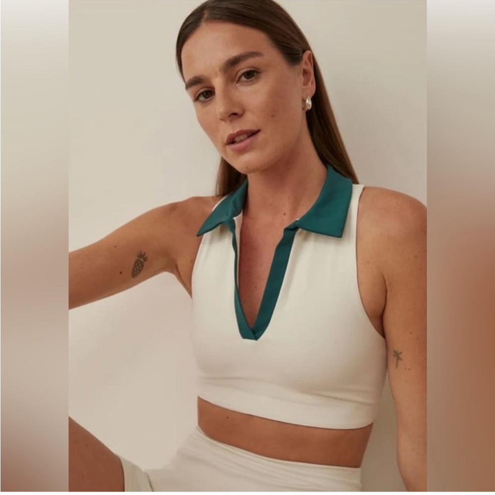 Reformation Jillian EcoMove Cropped Bra White/Green Size Small